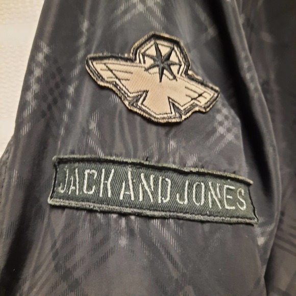 VTG 1975 JACK&JONES MEN'S BLACK HOODED BOMBER JACKET L ZIP POCKETS RIBBED‎ CUFFS - Picture 5 of 12